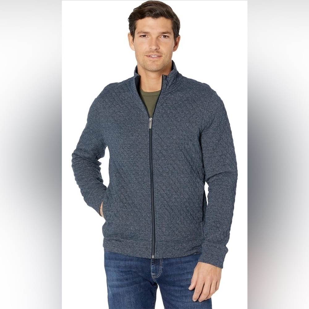 Perry Ellis Full Zip Up Long Sleeve Diamond Quilted Bomber Lightweight Jacket